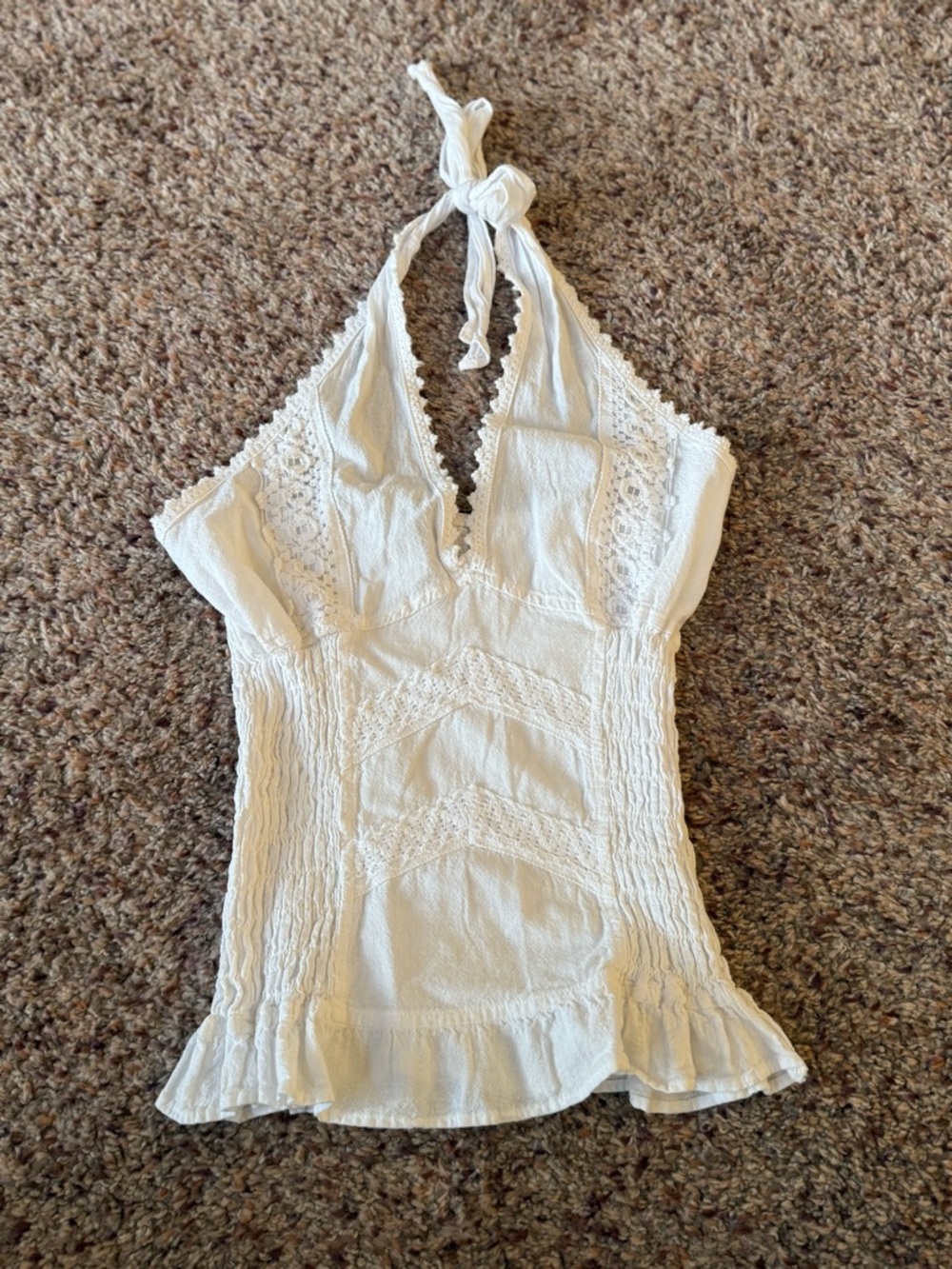 White Halter Lace-Trim Camisole Top